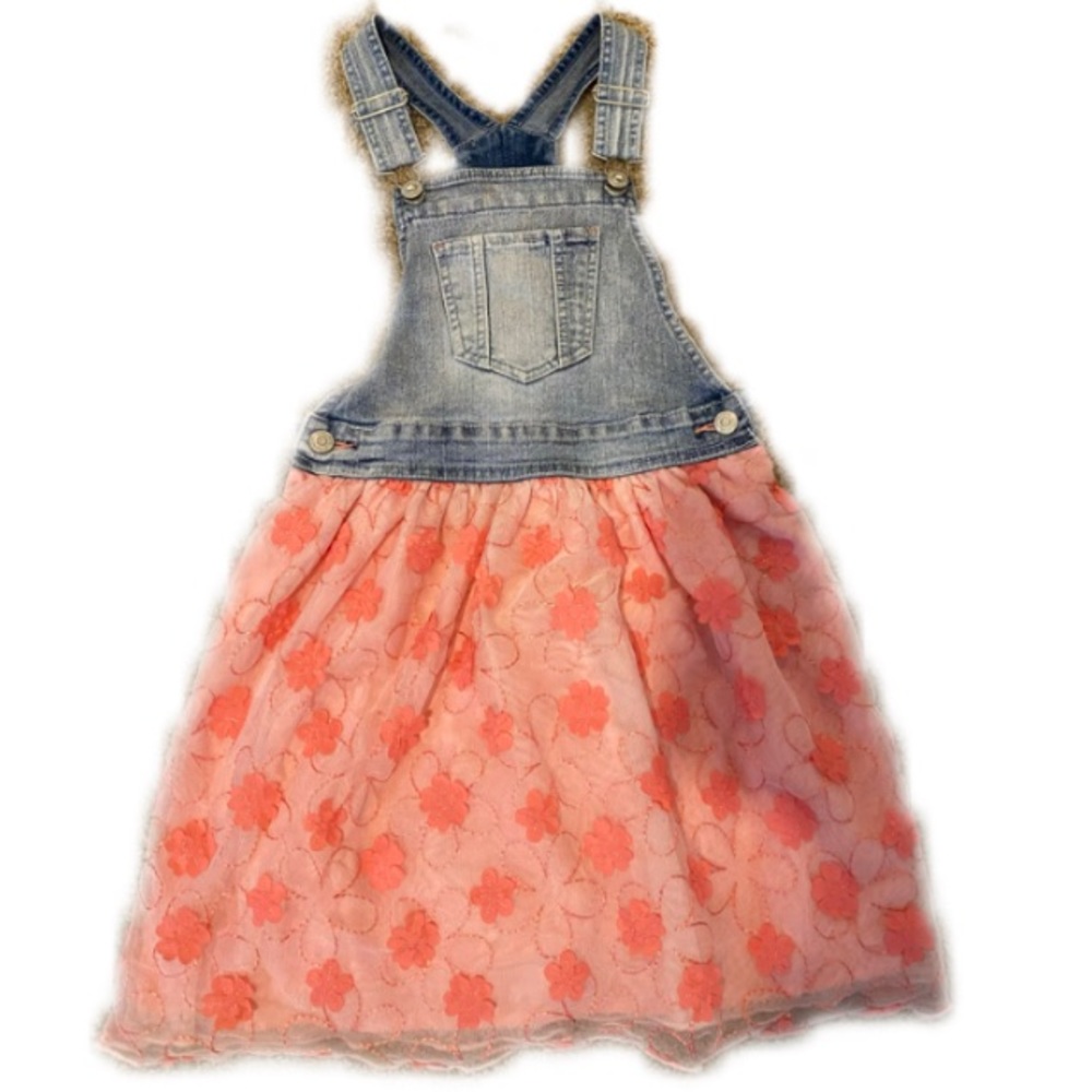 Jordache, Denim Overalls with 3D floral Tulle attached skirt!(Little Girls)